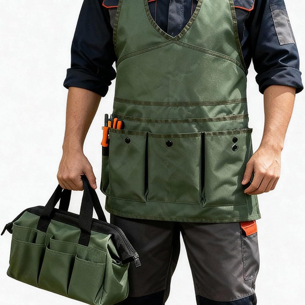 EasyByMall Juego de delantales de herramientas de jardinería, tela Oxford 600D, bolsa de cintura con múltiples bolsillos con correas seguras y botones a presión para cama de flores, parches de