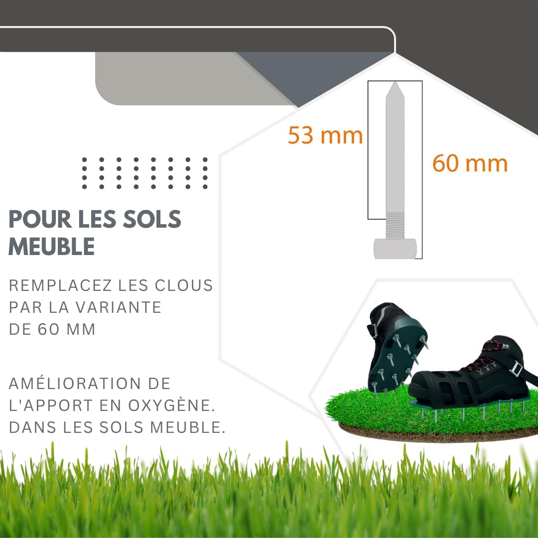 Pangolino Chaussures à ongles entièrement assemblés - Clous de 42 mm + clous de 60 mm - Utilisé comme aérateur de pelouse ou comme chaussure de pose de sol - Chaussures à ongles professionnels