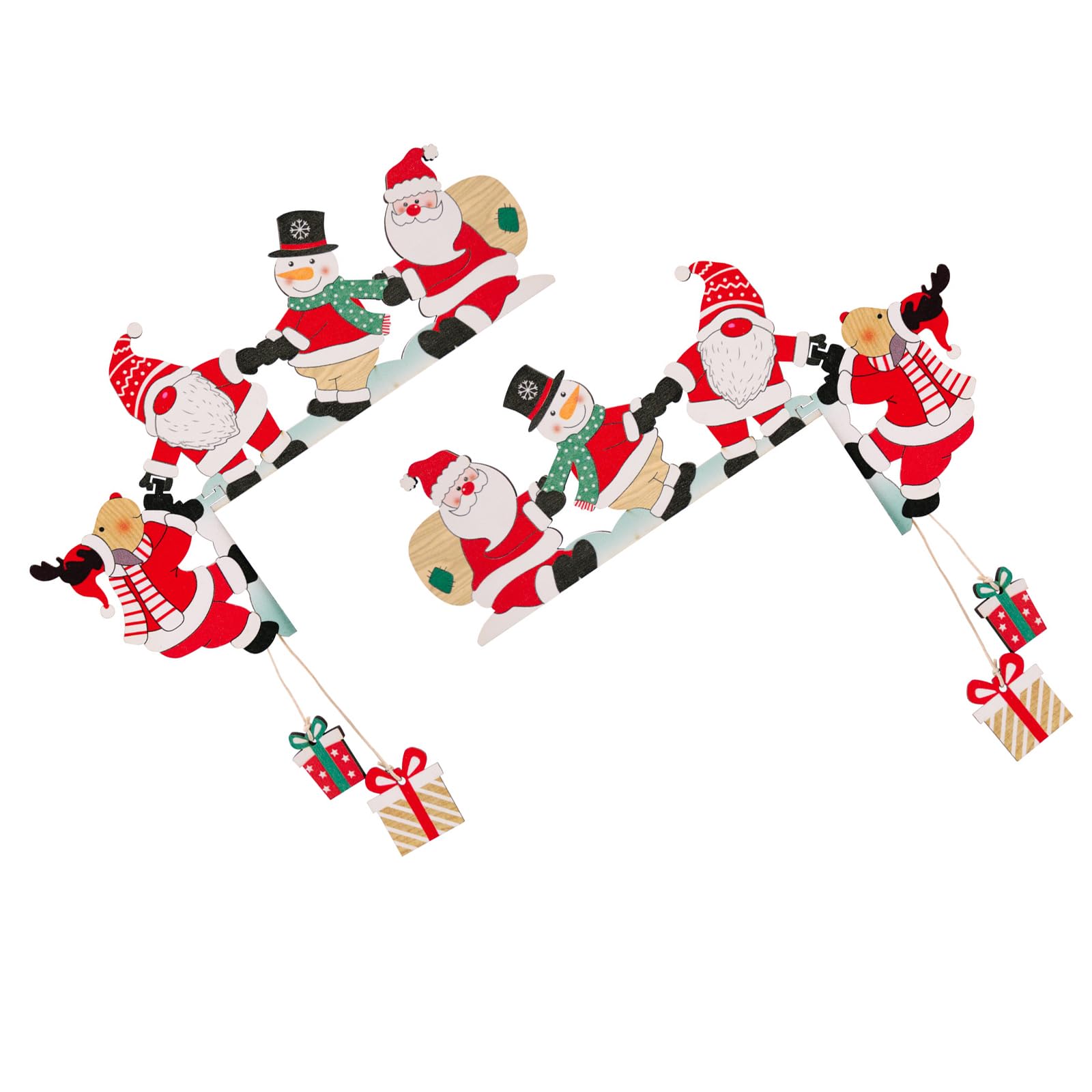 APGLSXY Mantel Shelf Christmas Decor Set of 2 Wooden Santa Snowman Door Trim Sign for Entryway Wall Display Window Styling and Party Setup Indoor Window Accent