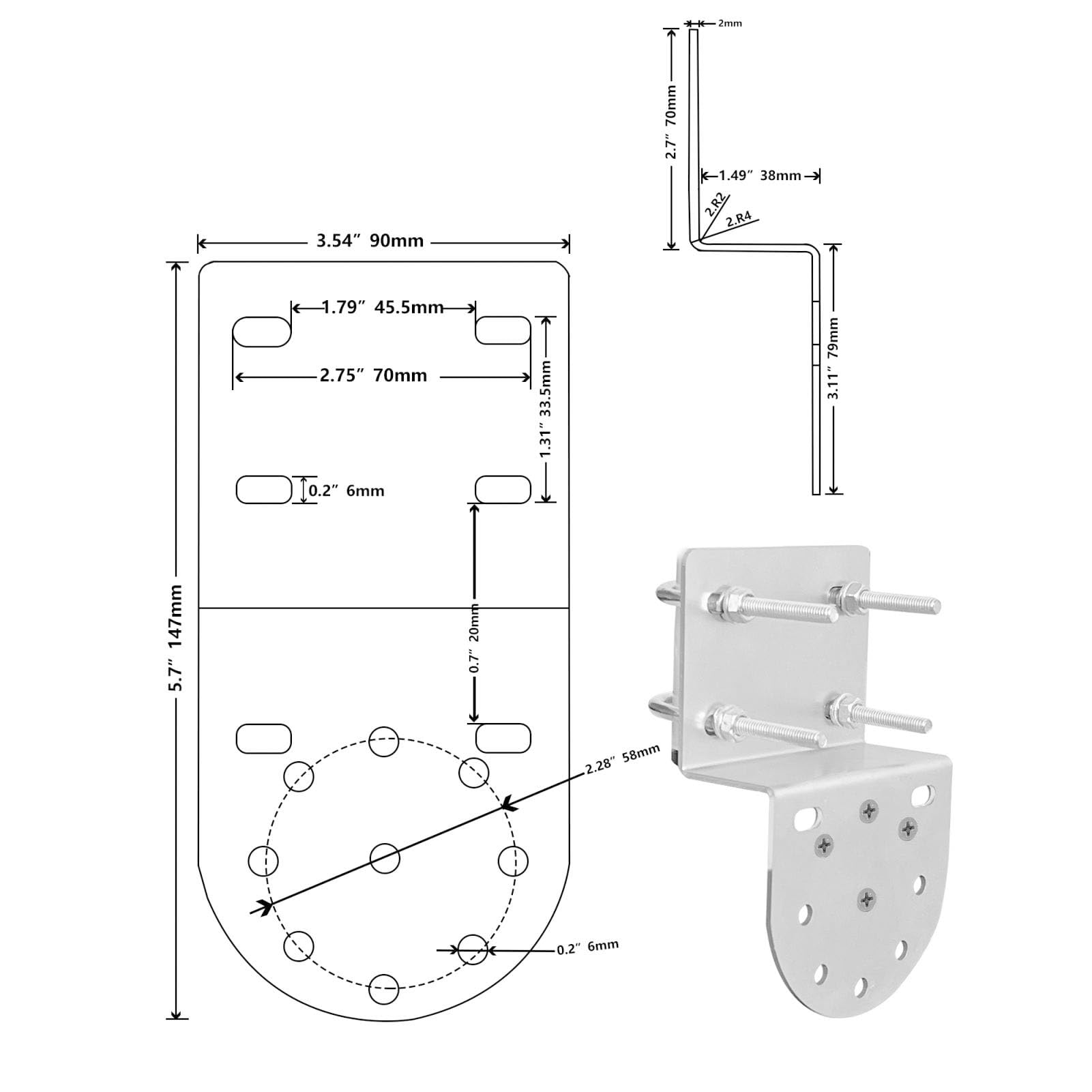 Supporto da Tetto , Supporto da Palo in Acciaio Regolabile Resistente Alle Intemperie da 3 Mm, da Parete con compatibilità Universale per Parabola Rettangolare V2