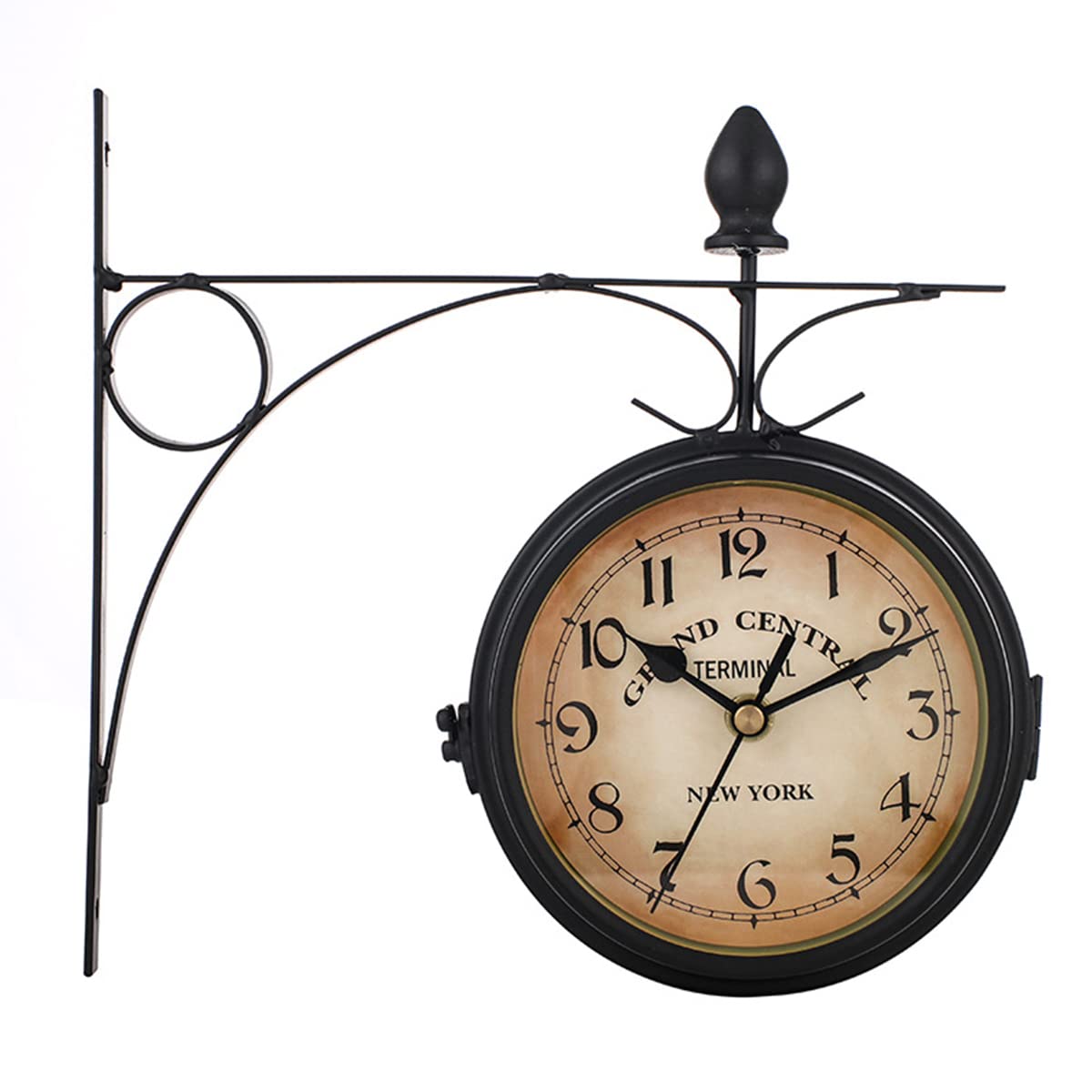 Reloj De Pared De 9 Pulgadas, Doble Cara, De Hierro Forjado, para Jardín, Resistente Al Agua, para Exteriores E Interiores, Decoración Exterior, Reloj De Pared De Cuarzo,Black