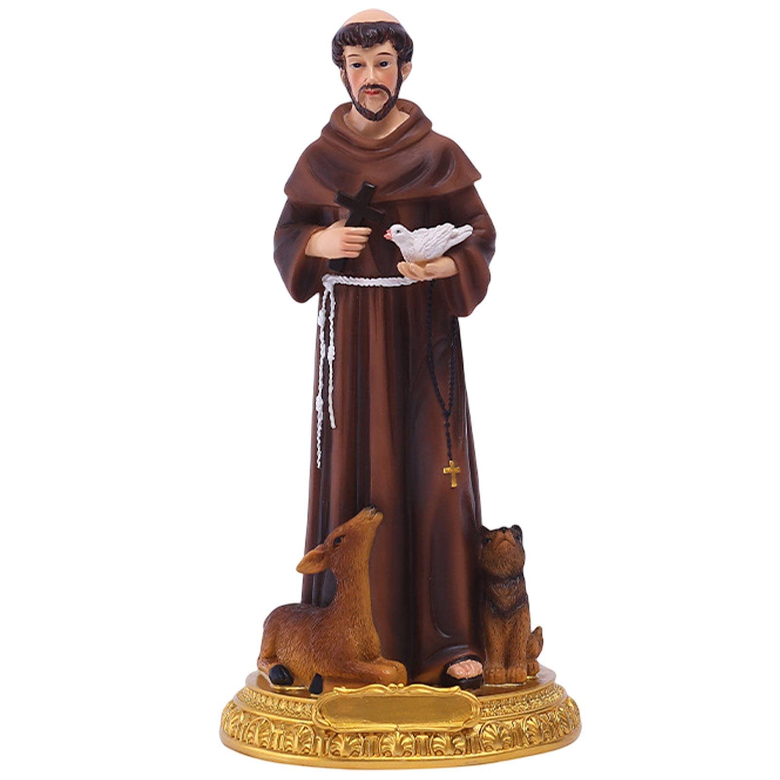 St Francis Statue Hand Painted Resin Statue Ornament With And Cross Desktop Statue, Prayerful Inspiration, Renaissance Collection, Home Décor, Devout Gift