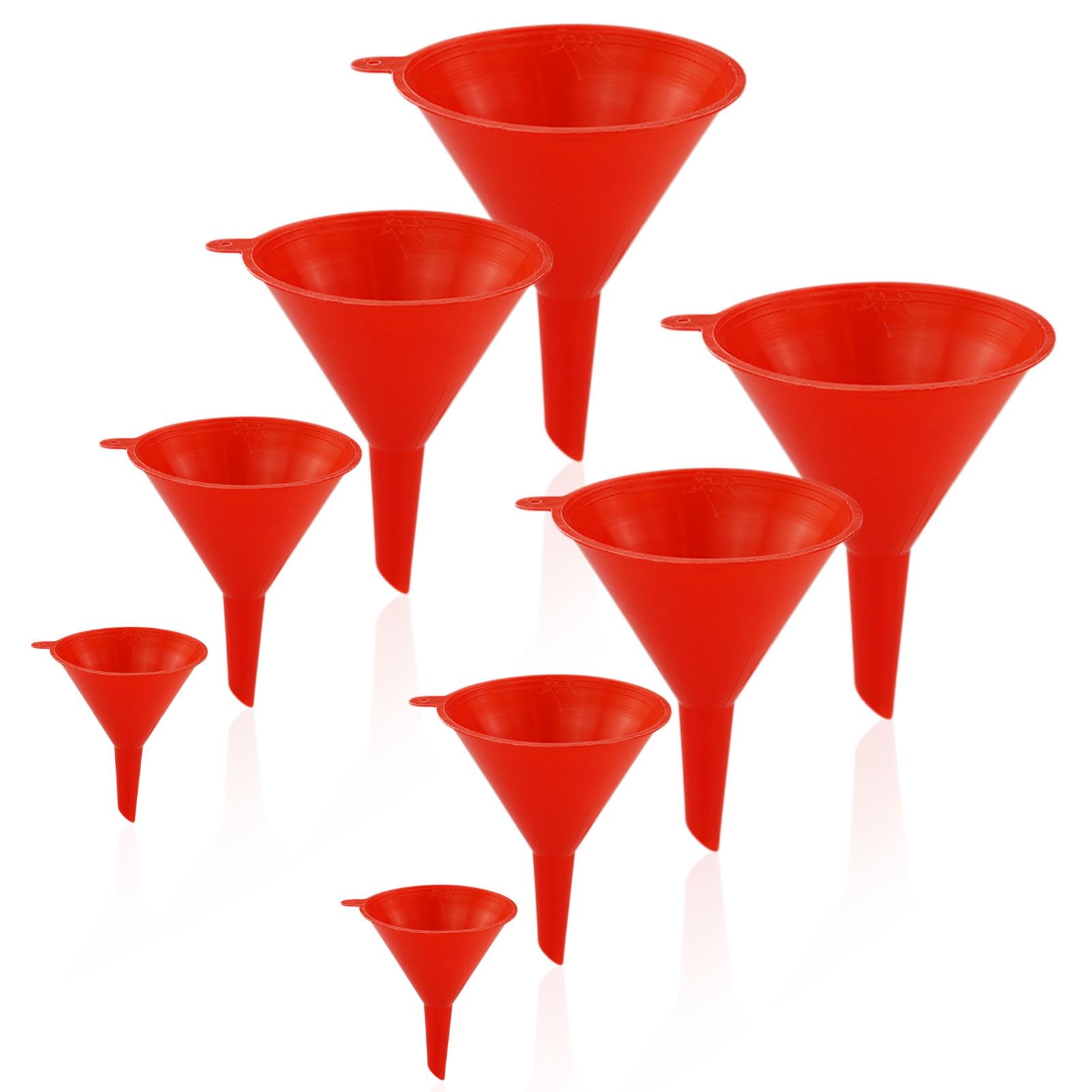 Juego de 8 embudos de plástico, embudos de filtro de boca ancha, para cocina, laboratorio, garaje, líquidos de coche, productos secos, botellas (rojo)