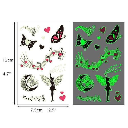 Miniatura 5 de Más de 60 tatuajes temporales para niños y niñas, brillantes en la oscuridad, suministros de fiesta de cumpleaños para niños, calcomanías de