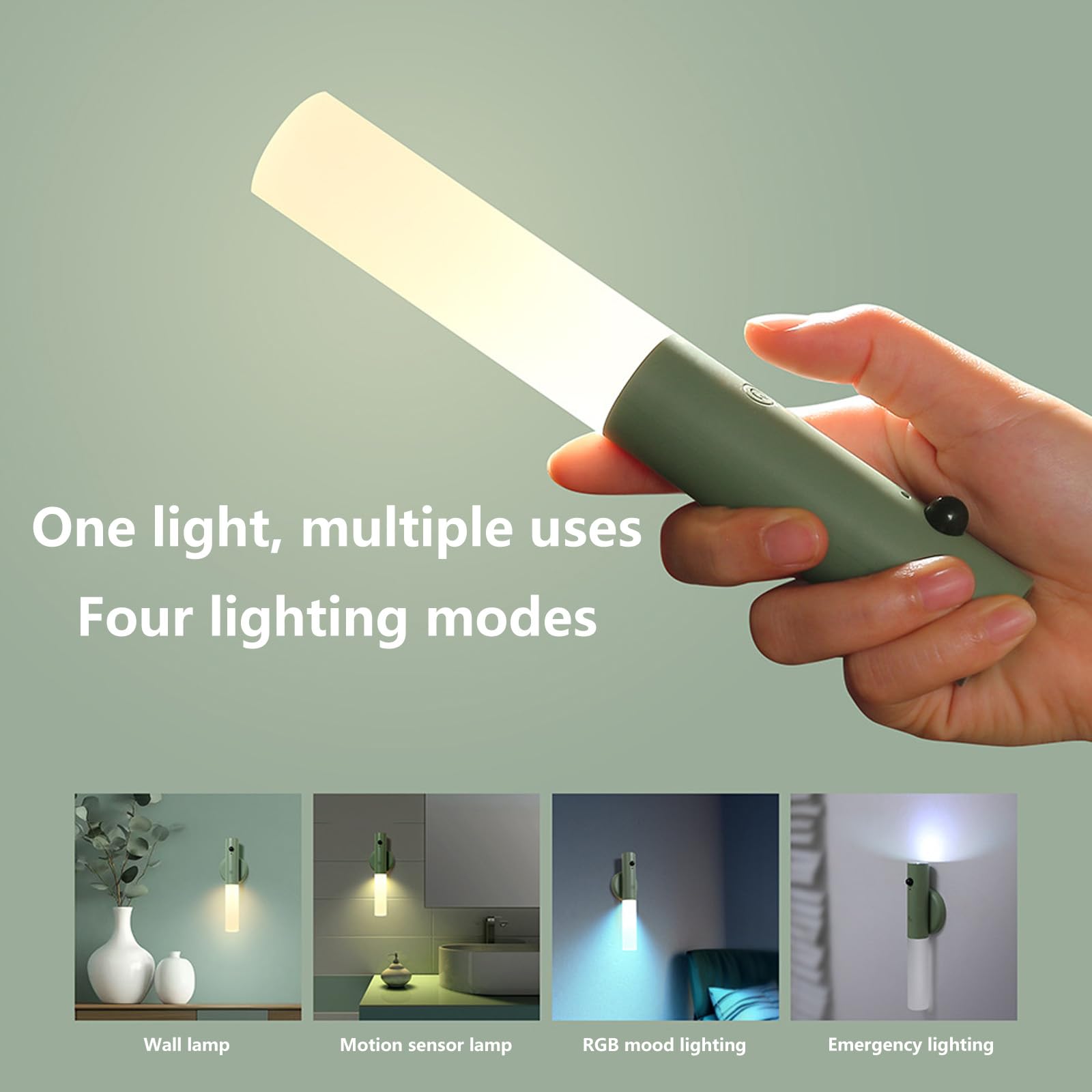 LED Apliques de Pared Interior con Sensor de Movimiento Lámpara de Pared USB Recargable Iluminación de Pared con Interruptor para Dormitorios Pasillos Escaleras (Verde,2 Piezas)