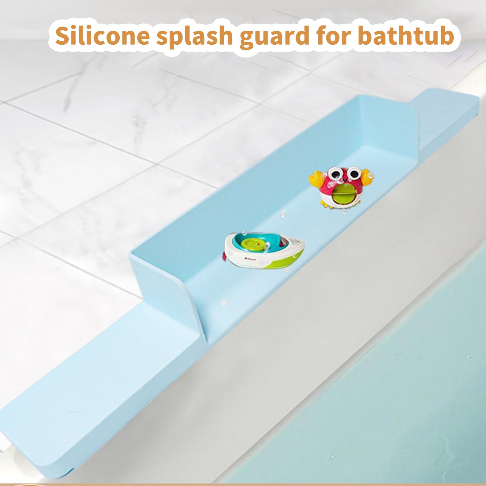 Protector de salpicaduras de baño de silicona con 7 ventosas, instalación sin taladro, barrera de agua apta para niños, para familias, seguridad para el baño, evita el desorden de agua.
