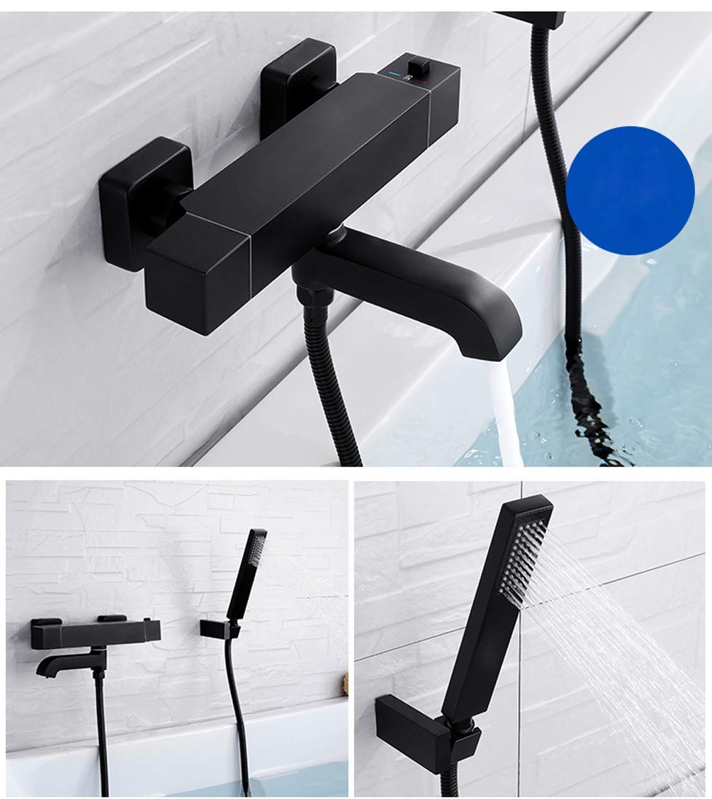 Rubinetti per Vasca Classici Bagno a Temperatura costante in Ottone Massiccio in Nero Miscelatore per Vasca con doccetta, Set Doccia di Lusso