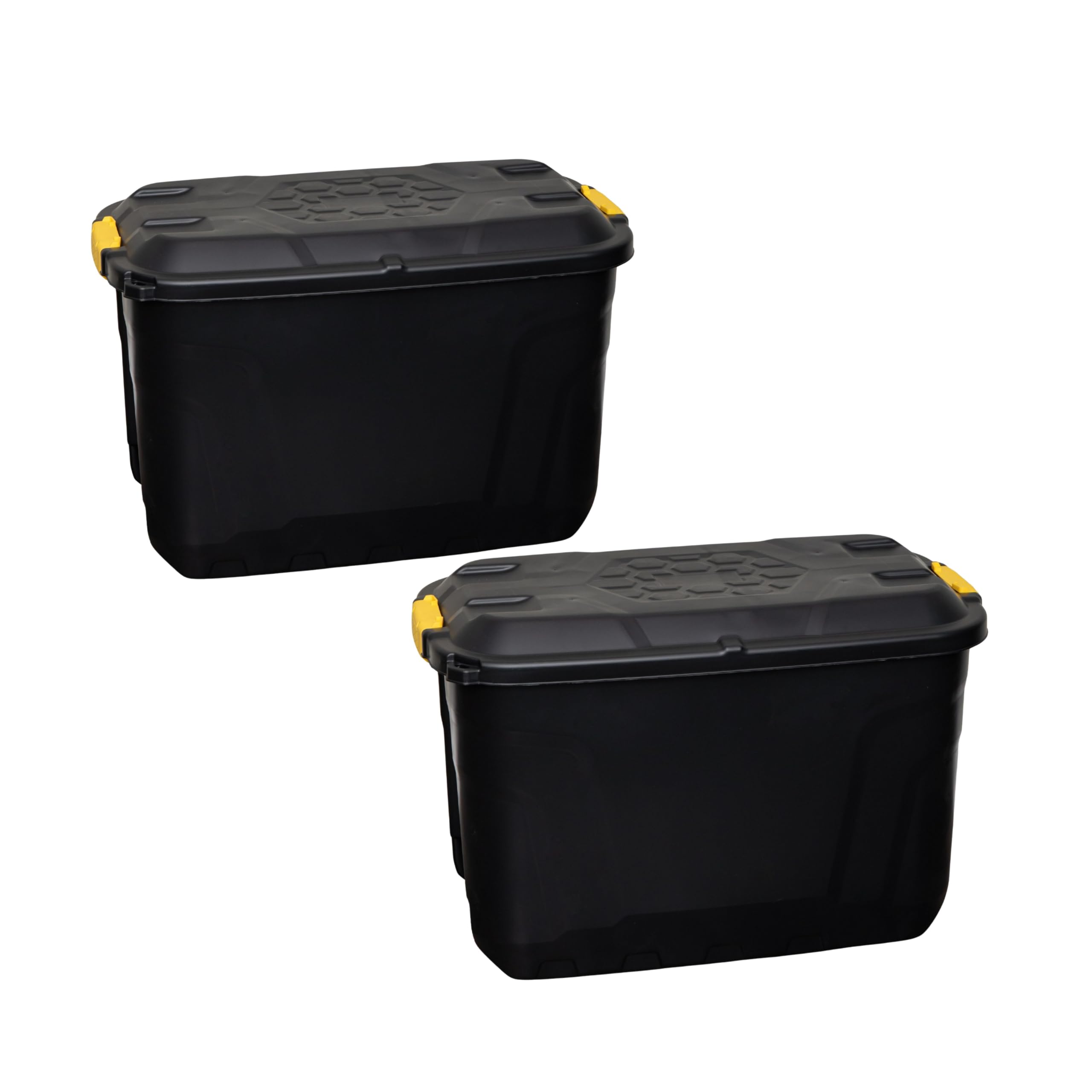 Samuel ALEXANDER 2 x 110L Heavy Duty Trunk on Wheels Sturdy, Lockable, Stackable and Nestable Design Storage Chest with Clips in Black