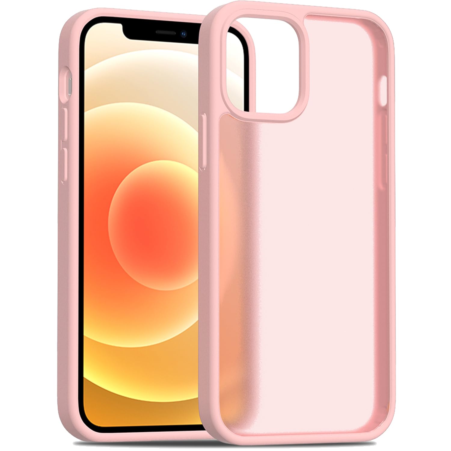 TENOC Phone Case Compatible with iPhone 12 Mini, Pink Case Translucent Protective Bumper Matte Hard Back Cover for 5.4 Inch