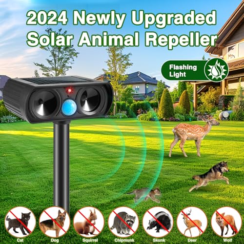 Jllom NO.66 4Pack Ultrasonic Animal Repellent Outdoor Solar Animal Repeller With Motion Detection Waterproof Cat Deterrent Outdoor Deer Repellent Device Repelling Raccoon Rabbit Squirrel Skunk Repellent For Yard thumb #1