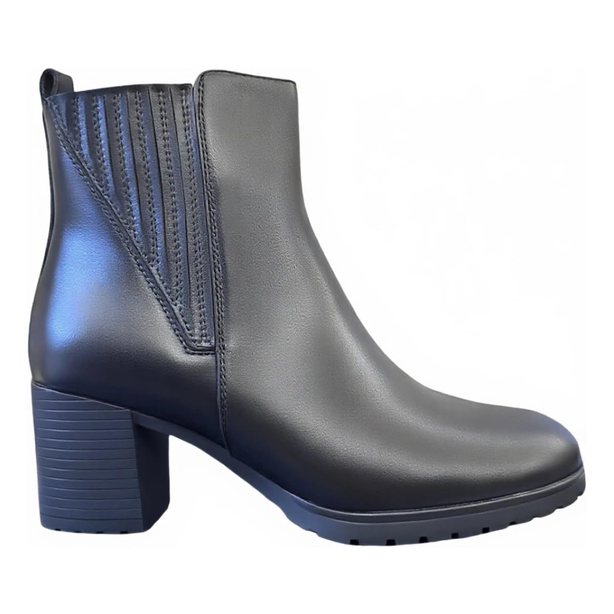 Womens Classic Leather Ankle Boots Black Side Zip Block Heel Professional Dress Boots for Office Daily Wear