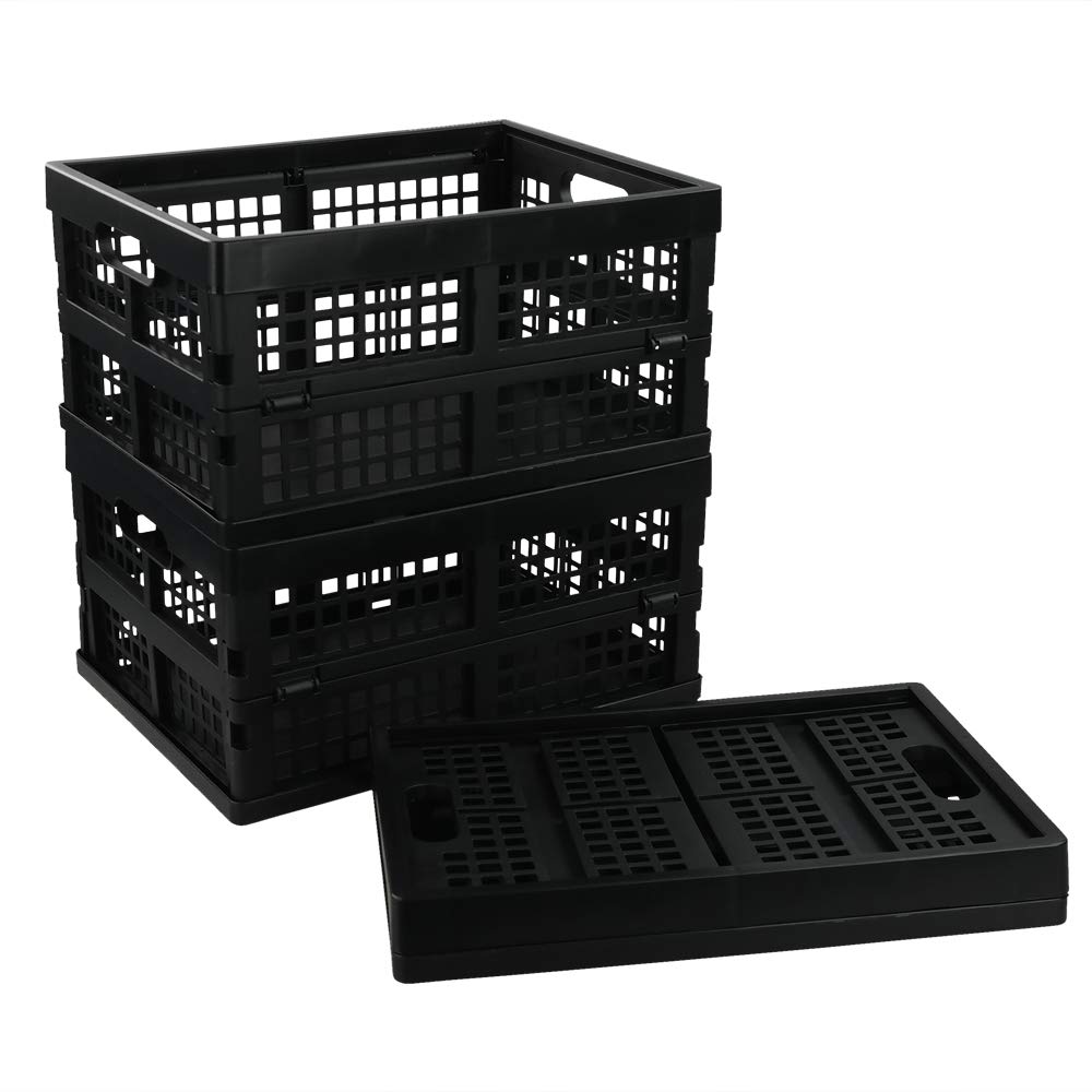 16 Quart Collapsible Storage Crates 3 Packs, Black Folding Storage Bin Plastic Milk Crate