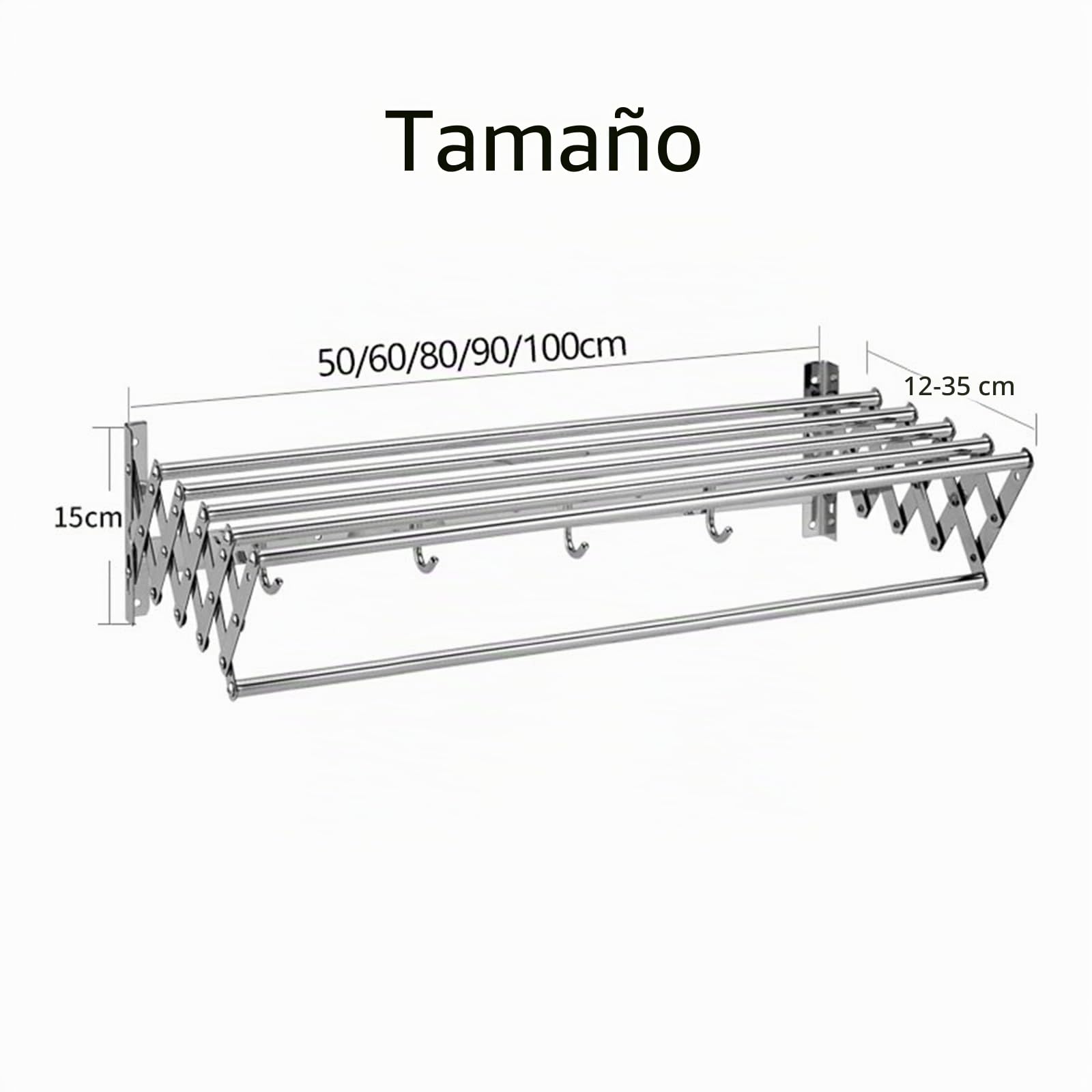 Tendedero De Ropa Retráctil Plegable Tendedero Secador Montado En La Pared Toallero De Baño Ganchos Línea De Paño Lavado Tendedero Extensible Acero Inoxidable (Size : 80cm)
