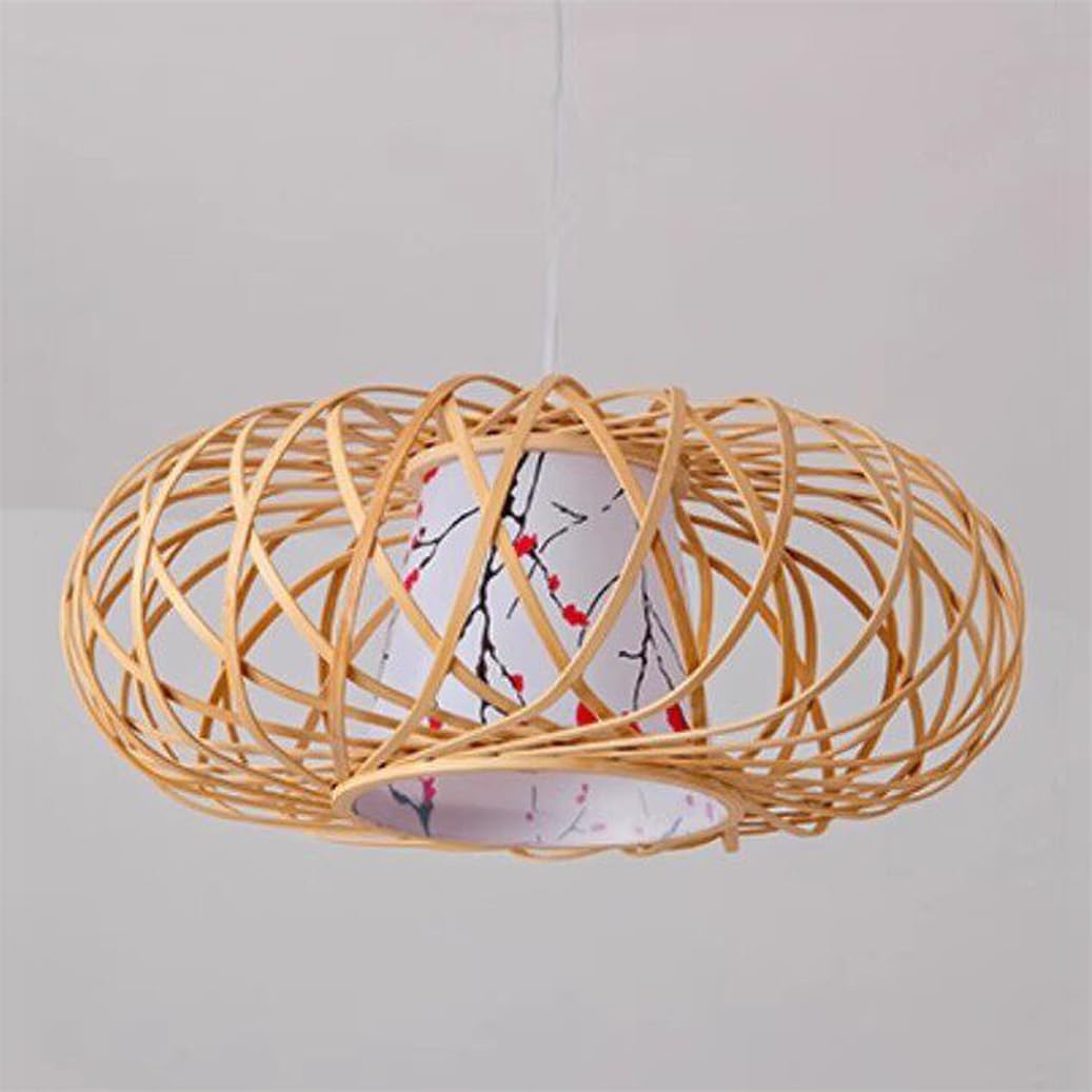 CSSYKV 23.6" Natural Bamboo Lantern Handmade Chandelier Chinese Wicker Woven Light Fixture Oval Shape Faux Parchment Shade E26 Socket for Dining Room Kitchen Island Living Room Home Decor