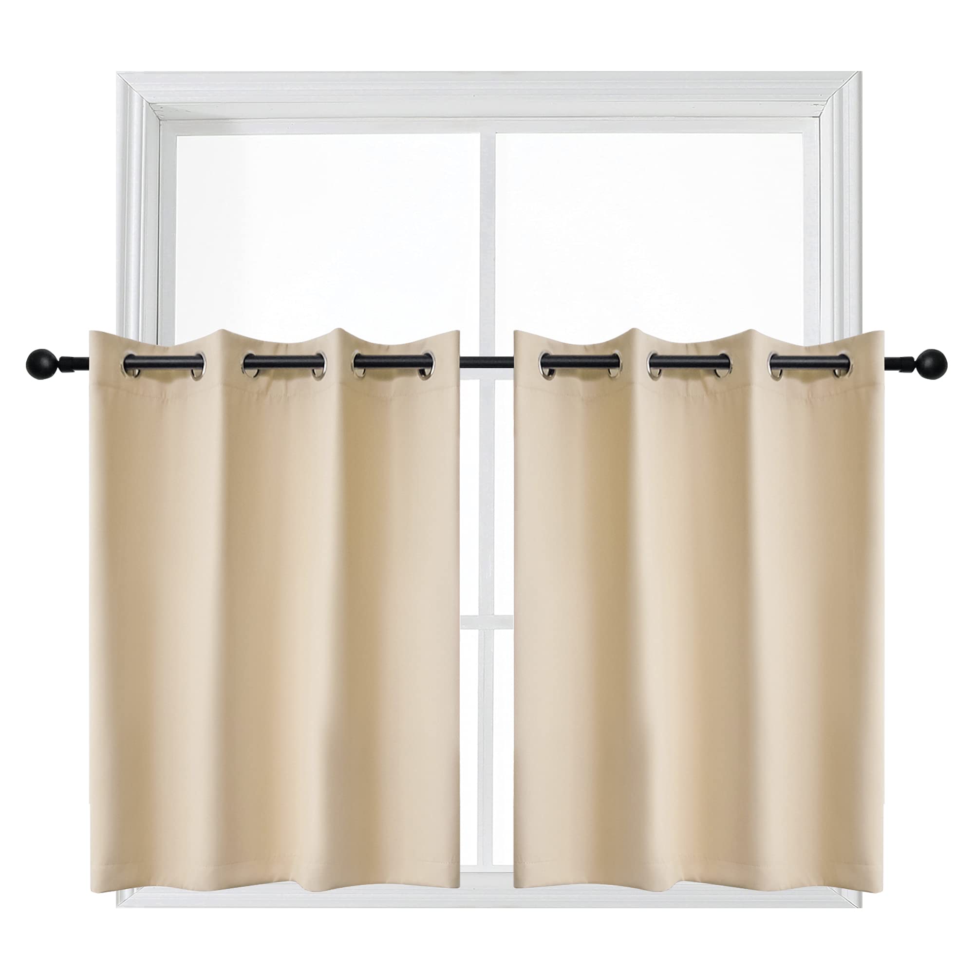 YGO Living Room Beige Blackout Valance Decoration Curtain Panels Privacy Protected Noise Reduce Tiers for Window Dressing Room Darkening 52 Wide x 36