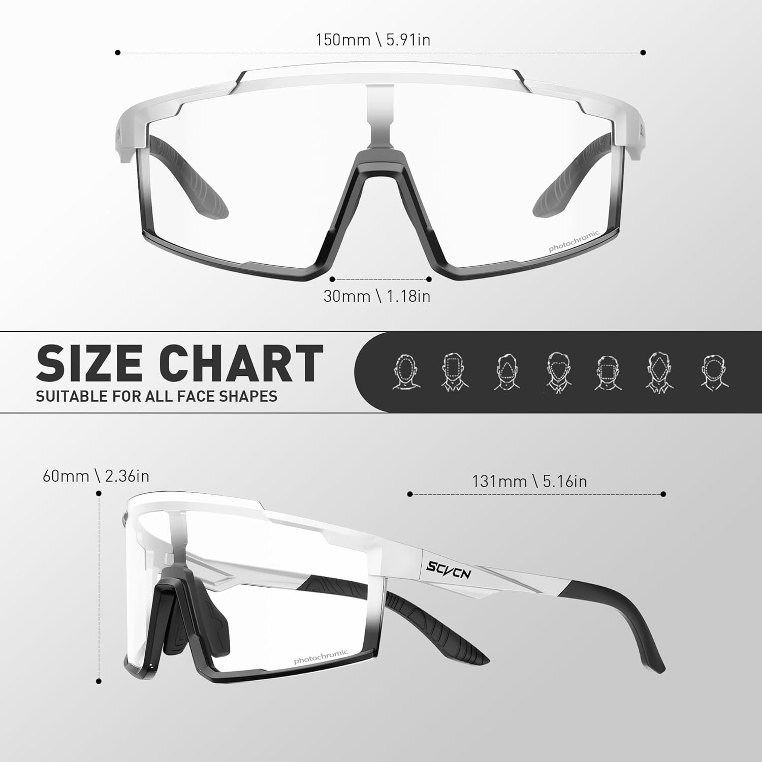 SCVCN Photochromic Cycling Glasses Sports Sunglasses for Men Women Mountain MTB Glasses UV Protection Driving Running S121 - Image 5
