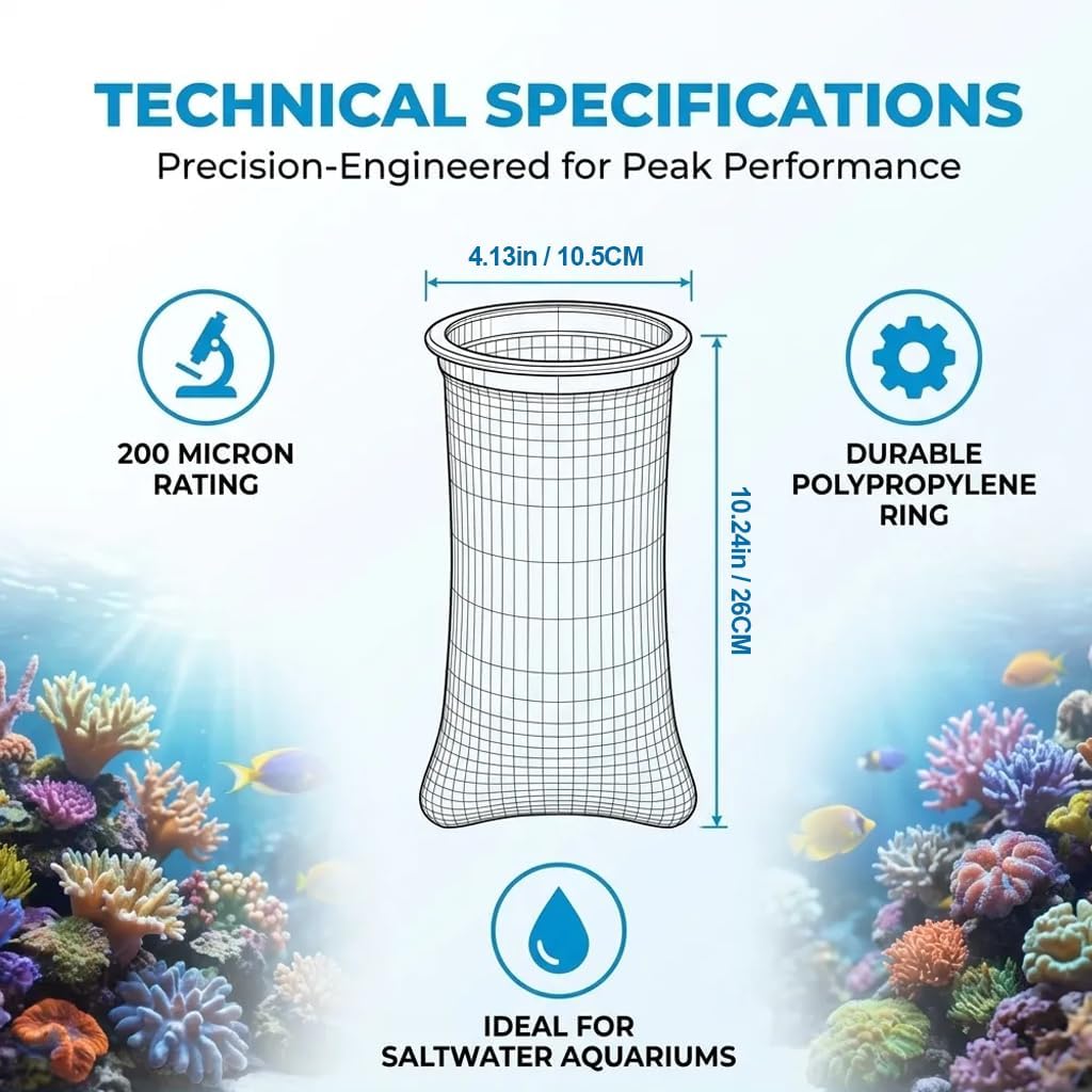 【12 Pack 4 Inch Ring Filter Socks 200 Micron】 10.24" Short Aquarium Felt Filter Bags, Aquarium Filter Sock for Saltwater Aquarium, 4 Inch Filter Sock Replacement for Eshopps & for Aqueon Fish Tanks