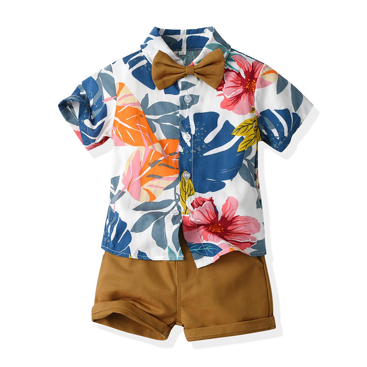 JunNeng (2-3Y) Toddler Baby Boy Shorts Sets Hawaiian Outfits,Tropical Floral Short Sleeve Shirt +Elastic Shorts Vacation Clothes
