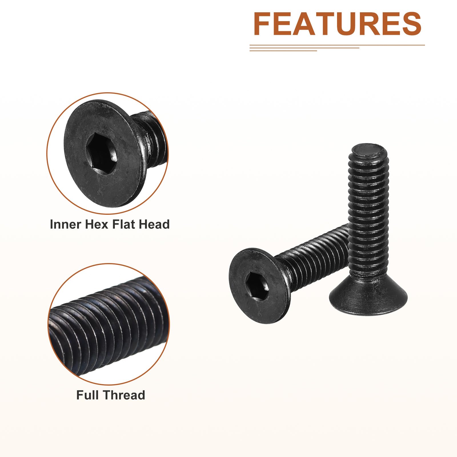 DTGN 5/16-18x1-1/4" Flat Head Socket Cap Screws, 10 Pack Hex Socket Flat Head Screws Carbon Steel Black Oxide, Full Thread - Image 4