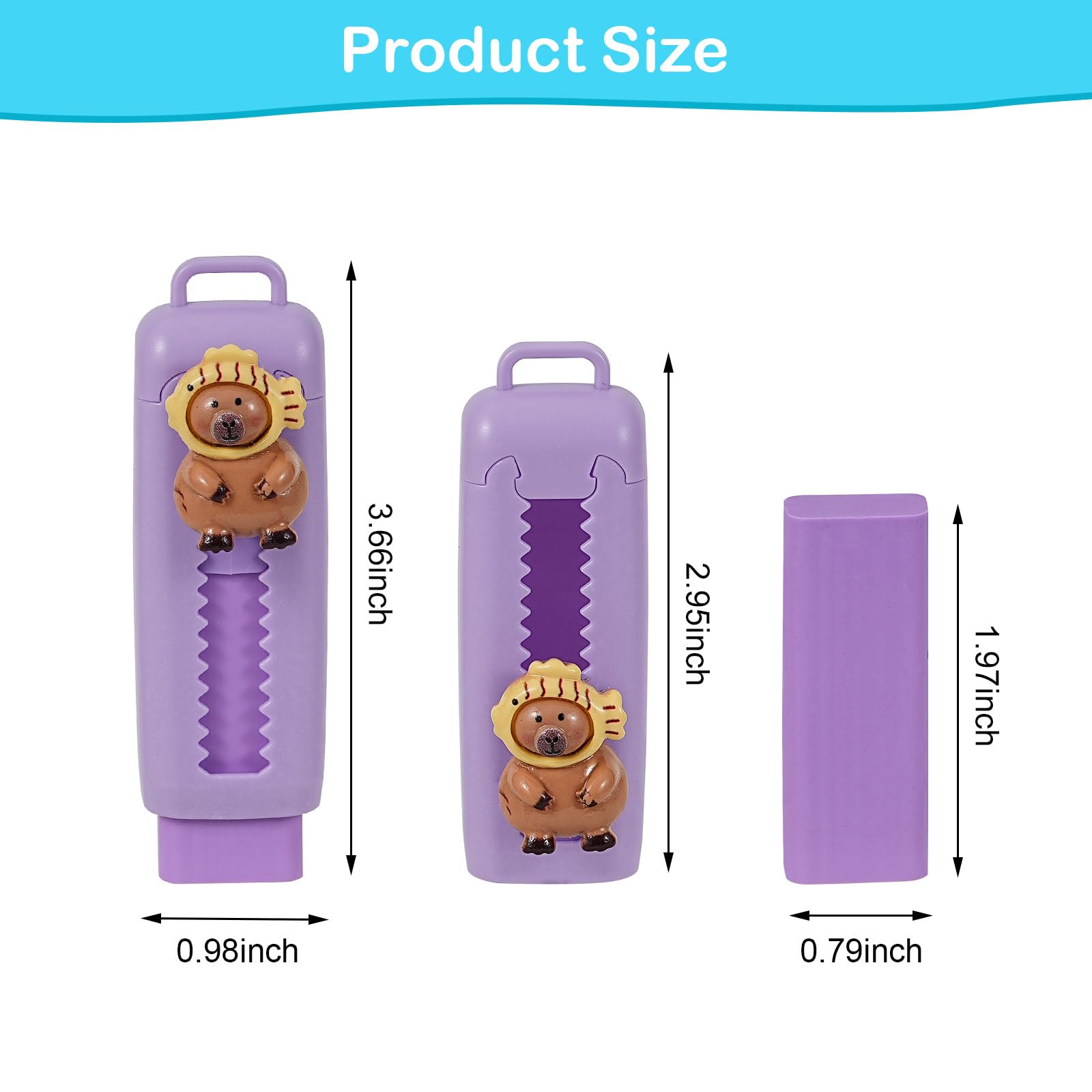 4pcs Retractable Capybara Rubbers, Cute Animal Eraser, Capybara Stationery, Sliding Push Pull Eraser - Image 2