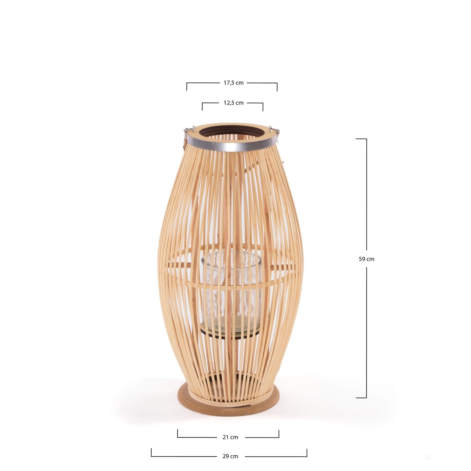 Bambus Laterne Zya | mit Henkel und Glaseinsatz | Holz Kerzenhalter, Windlicht, Deko Laterne für überdachten Balkon oder Wohnung | Größe: 60 cm