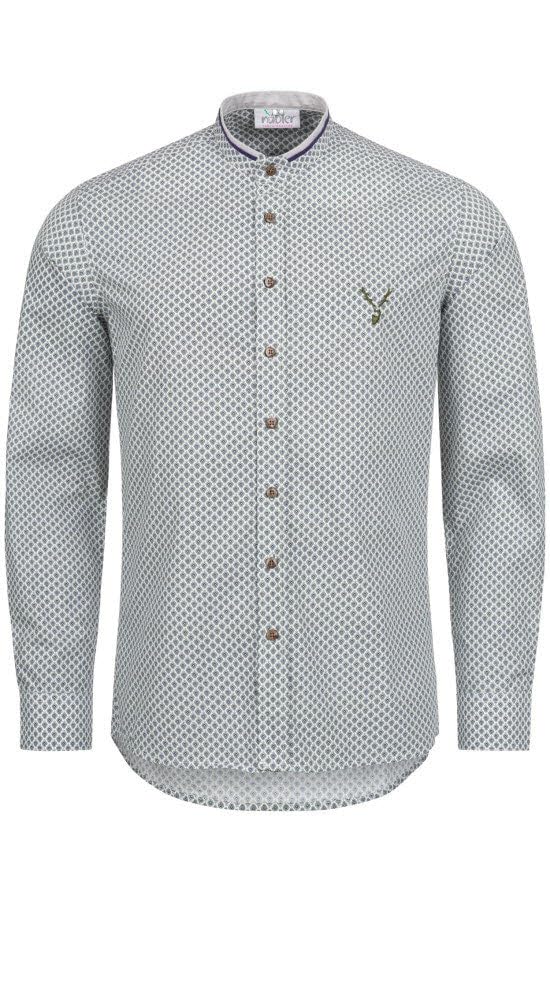 Nübler Trachtenhemd Herren - Langarm Hemden im Landhausstil, Regular Fit mit Ärmeln zum Hochkrempeln - Moderne bayrische Tracht, Johann Weiß-Grün XXL Grü