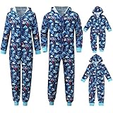 Tainala Jumpsuit Weihnachten Familie, Weihnachtspyjama Familie Set Dinosaurier-Druck Jumosuit Mit Kapuzen Hoodie Einteiler Onesie Weihnachten Schlafanzüge Damen Herren Kinder Jungen Mädchen Baby