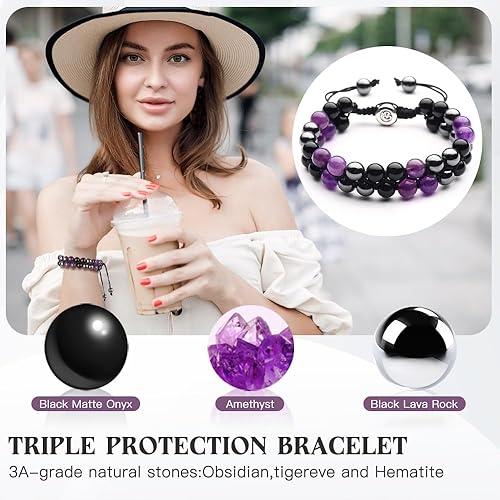 Vista 39 de Triple Protection Bracelet - for Protect & Balance - Energy Crystal Handmade Bracelets for Men Women Blue