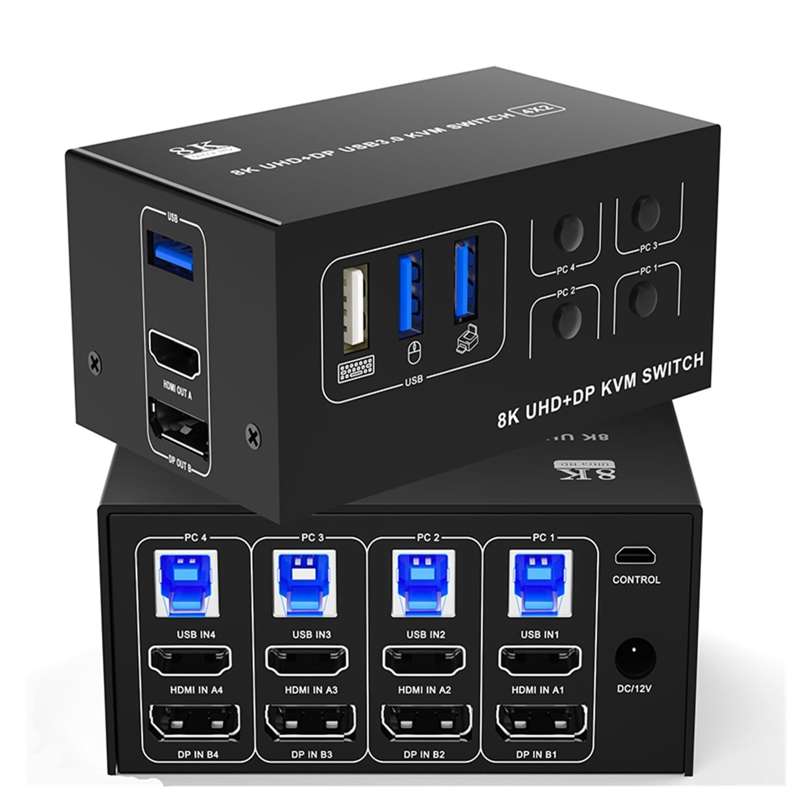 Konwertery wideo, Przełącznik KVM z dwoma monitorami 8K60Hz 4K120Hz i Displayport