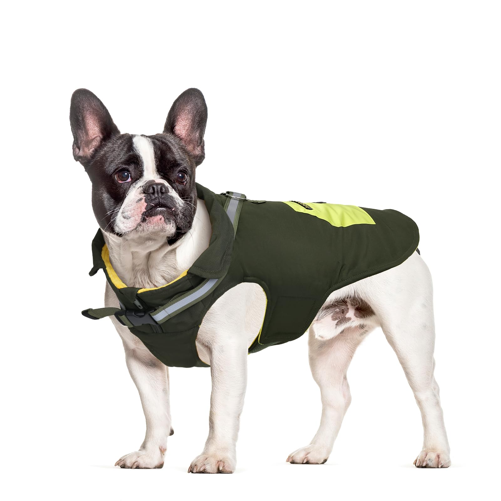 Abrigo Perro Impermeable, Chaqueta Abrigadora de Invierno Perro Forro Polar con Arnés & Banda Reflectante & Bolsillo Snack, Chubasquero Perro Pequeño Mediano (S)