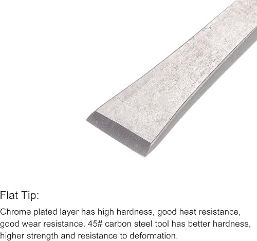 Miniatura 3 de uxcell Cuchillo para tallar cinceles de madera, 0.394 in cromado 45 # acero al carbono punta plana herramienta de mano para carpintería Graver 6.496