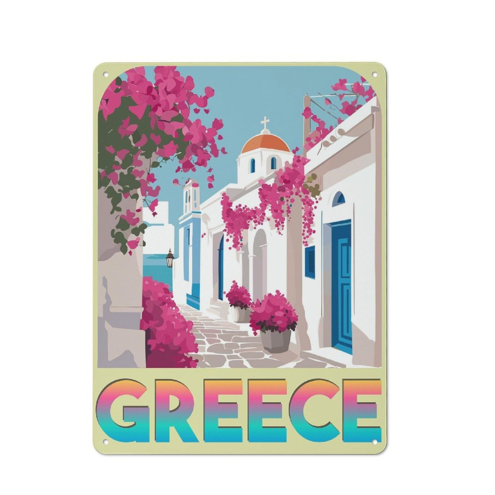 Junmoney Style-5 Vintage Metal Sign 40X30cm Featuring Holidays In Greece For Pub Or Café, Wall Decor For People Reorganising Pub And Café