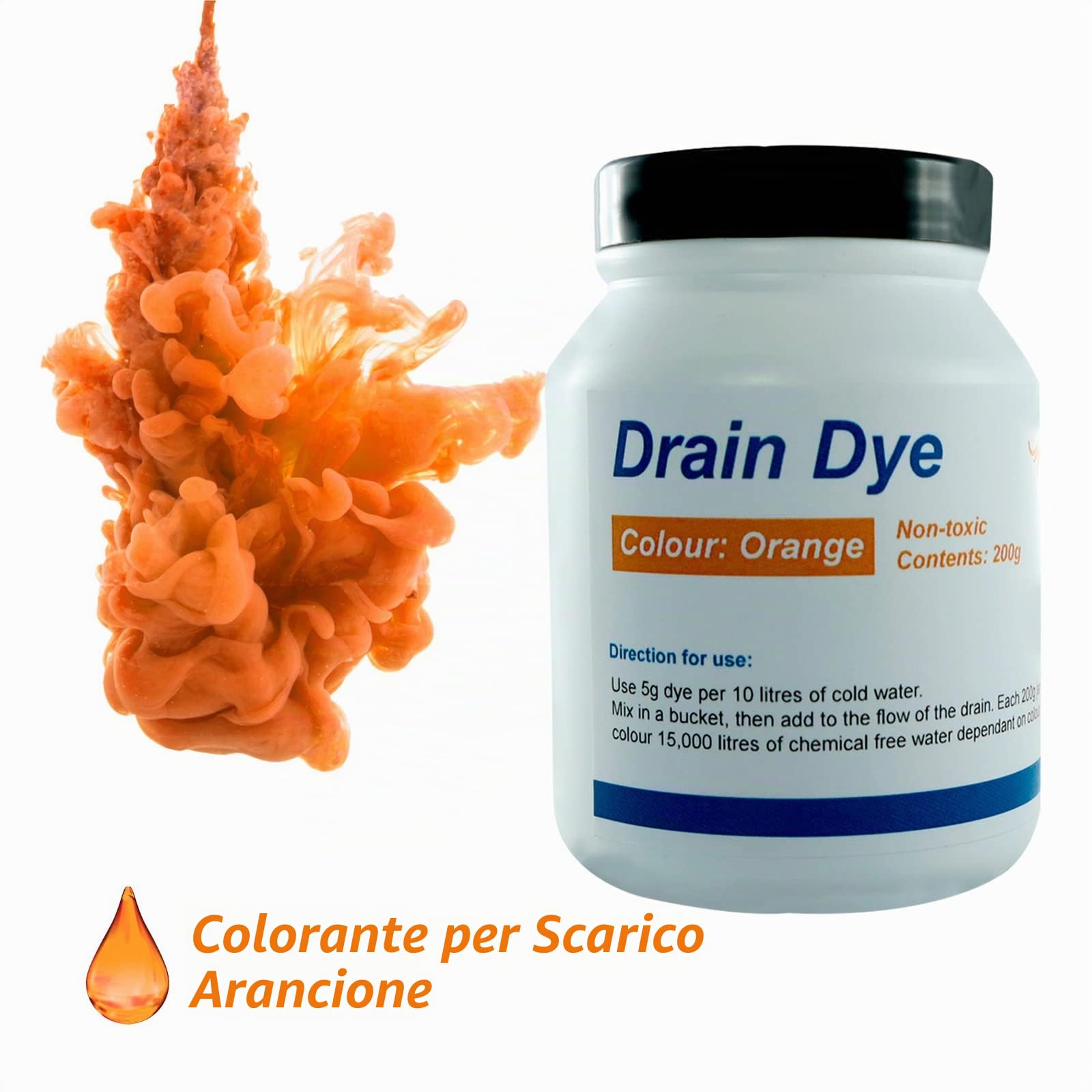 Tintura tracciante per rilevamento perdite 200 gr - Colorante perdite piscina - liquido rivelatore perdite (arancione)
