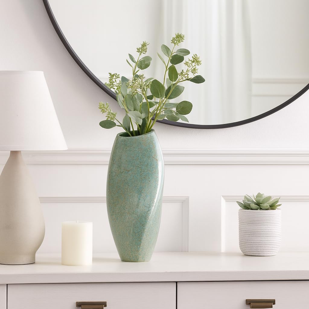 Contemporary Vase with Soft Pattern Finish for Living Room Decor - Decorative Flower Vase for Bedroom, Office Desk, and House Accent - Home Decor for Kitchen Table Centerpiece - 18", Green