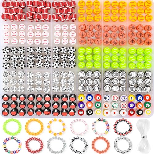 600pcs Sports Polymer Clay Beads Kit Athletic Ball Beads for Jewelry Making