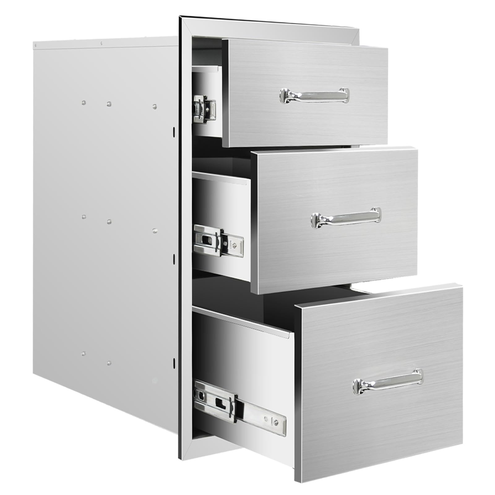 Outdoor Kitchen Drawers 20" W x 27" H x 23" D Stainless Steel Drawer BBQ Triple Drawers with Chrome Handle for Outdoor Kitchen Island, Patio Grill Station