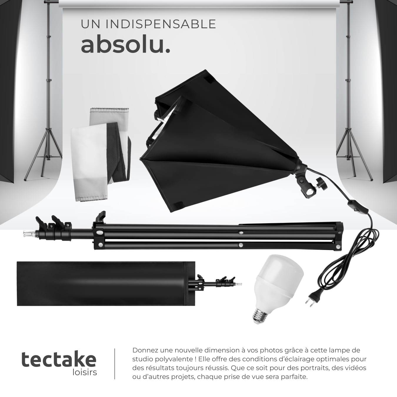 tectake® Soft Box pour Studio Photo Eclairage Video Boite Lumiere Studio Professionnel en Aluminium Kit Accessoires Photographie Flash Studio Photo, Support et Sac de Rangement