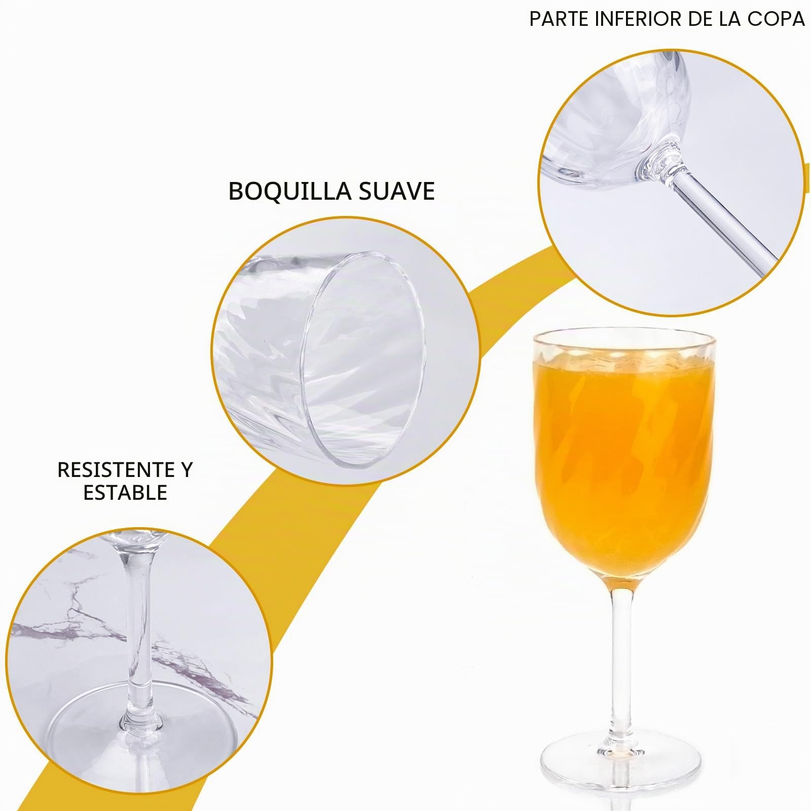 Yalin Juego de 6 vasos apilables irrompibles de plástico acrílico de 15 onzas para vino y agua. (transparente, 15 onzas)