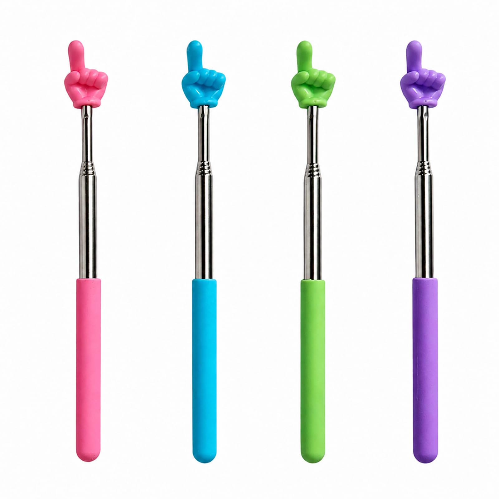 Tacitmeet 4 Pcs Telescopic Finger Pointer Stick, Extendable Pointy Finger Sticks for Teacher, Stainless Steel Hand Pointer Stick for Kids Reading, Kindergarten, Elementary School Supplies