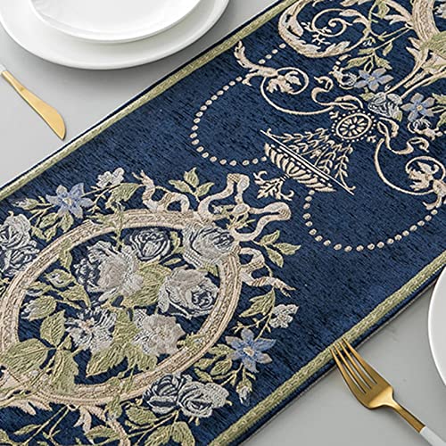 Chemin de table jacquard bleu de haute qualité pour salon chic