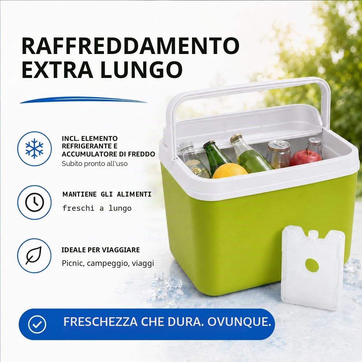 Borsa frigo premium da 15 l con accumulatore di ghiaccio mobile e elemento refrigerante, massima potenza di raffreddamento e lunga freschezza
