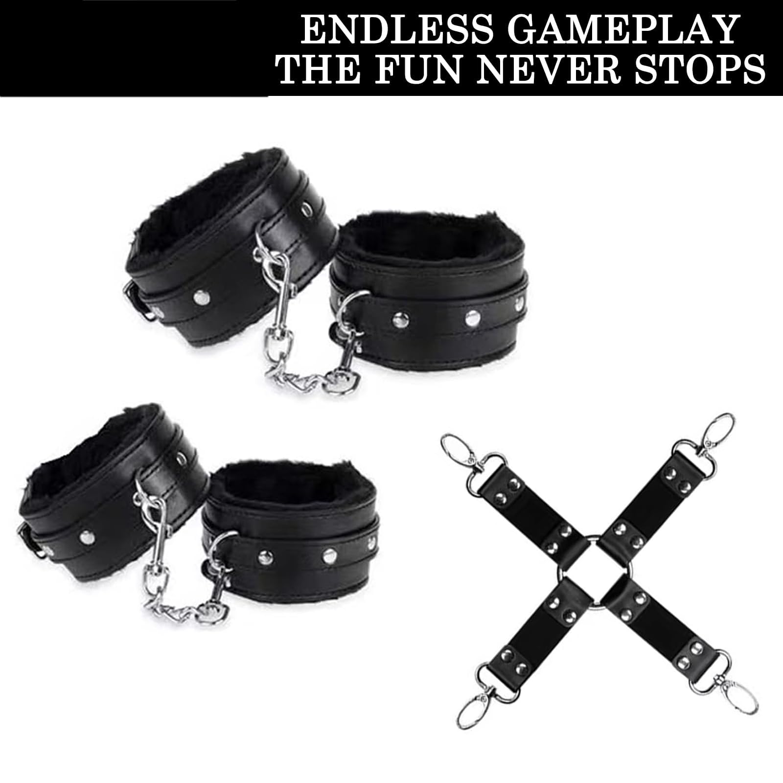 Menottes Lit Kit Toys Homme Femme Couple Set Accessoires 11 PCS Kits de Bondage,Cravache Menottes Sexy érotique Pinces pour Mamelon Cordes Baillon Collier (Noir-11)