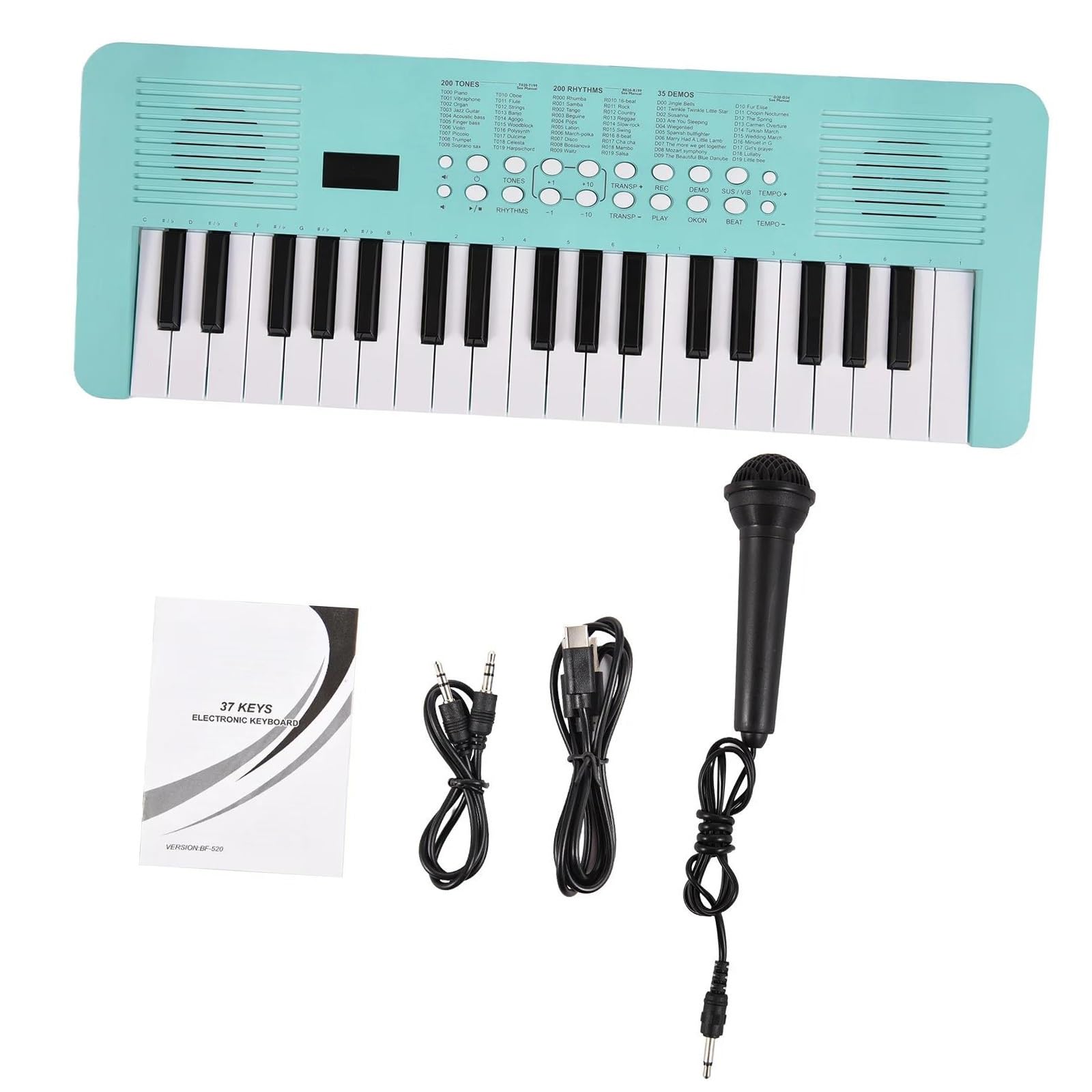 Tastiera Digitale Per Principianti Tastiera Elettronica Per Pianoforte A 37 Tasti, 200 Toni, 200 Ritmi, 35 Demo, Strumento Musicale Con Microfono, Doppia Modalità Di Alimentazione