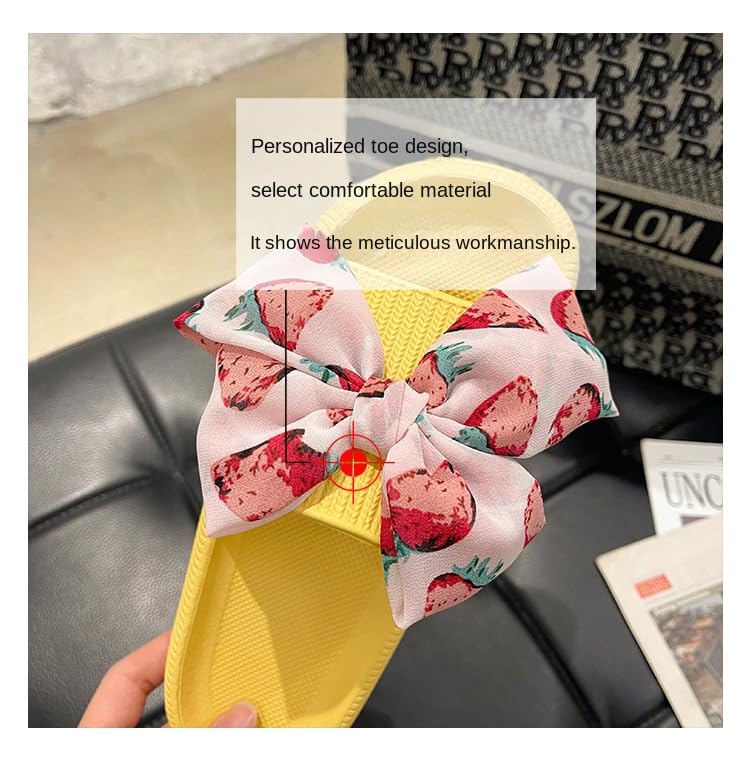 Loizziuy Strawberry Bow Slippers for Women Cute Fruit Design Indoor Flat Slides for Home, Hotel Bathroom Summer4
