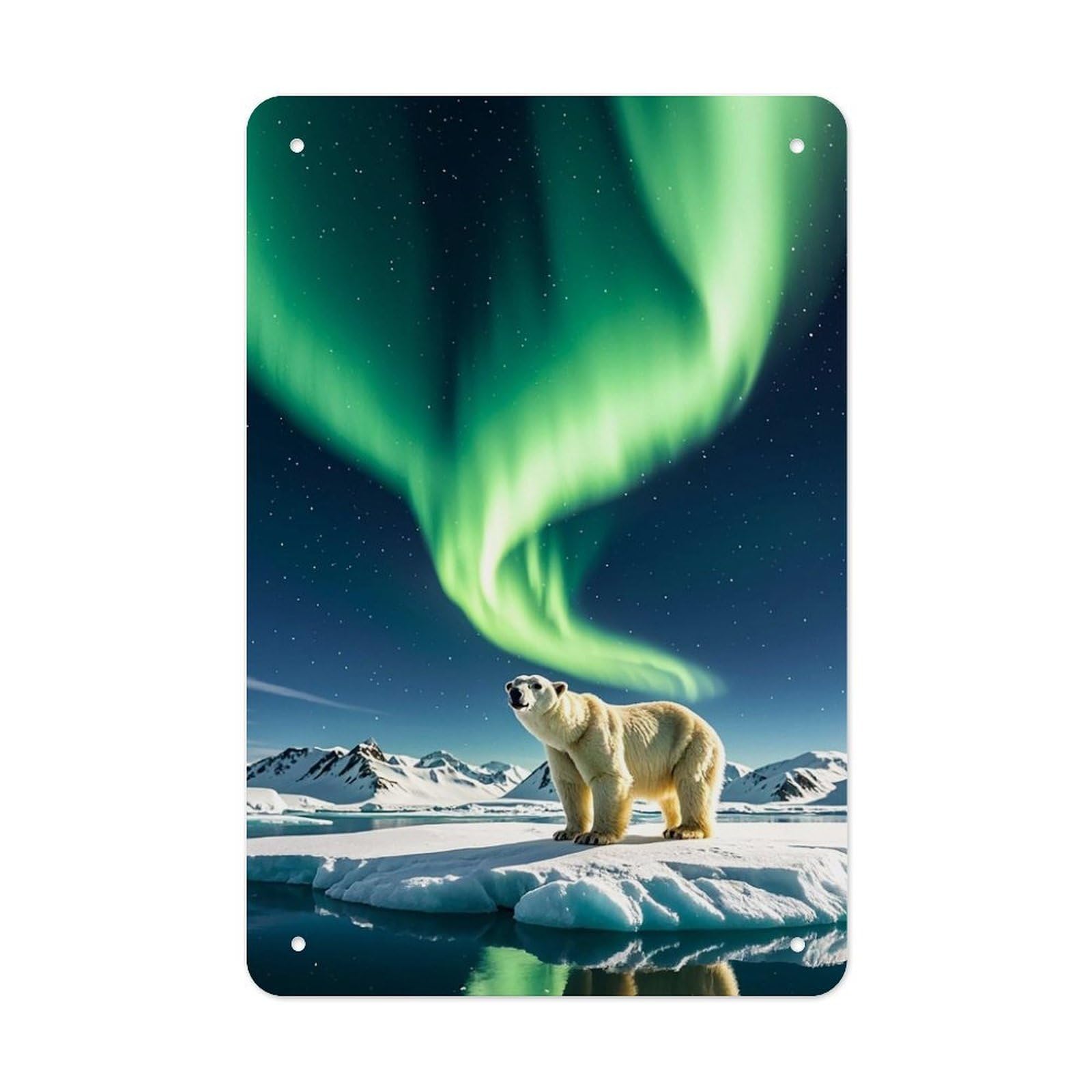 QMNLKH Northern Lights Polar Bear Plaques for Wall Decor, Personalized Metal Tin Sign for Home, Multifunctional Poster for Office, Fashion Painting for Hallway, Wall Art Pictures, 7.9x11.8Inch