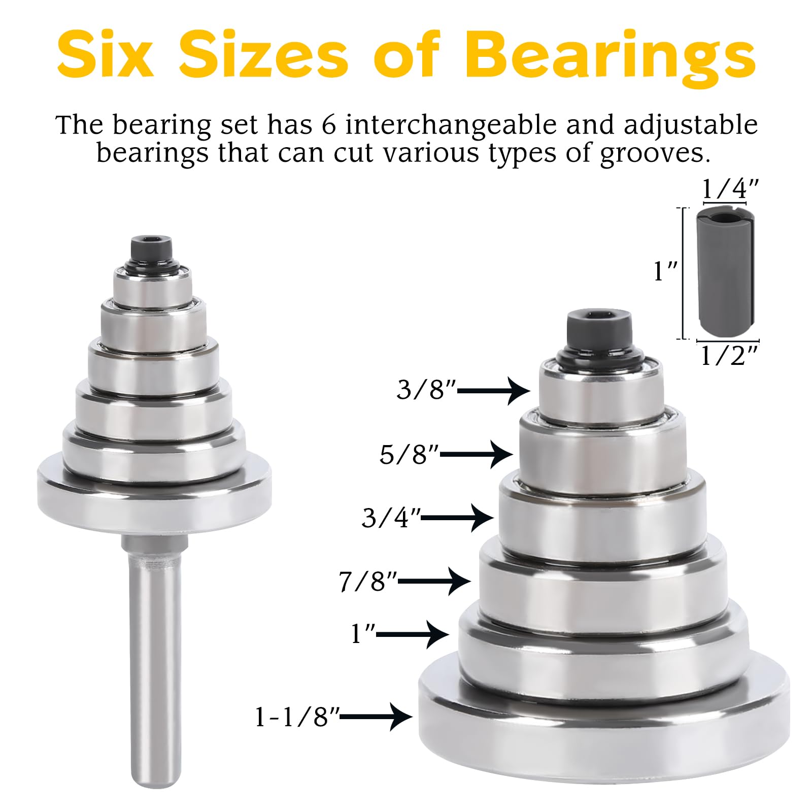 Rabbet Router Bit Set - 6 Bearings, Smooth Cuts -4