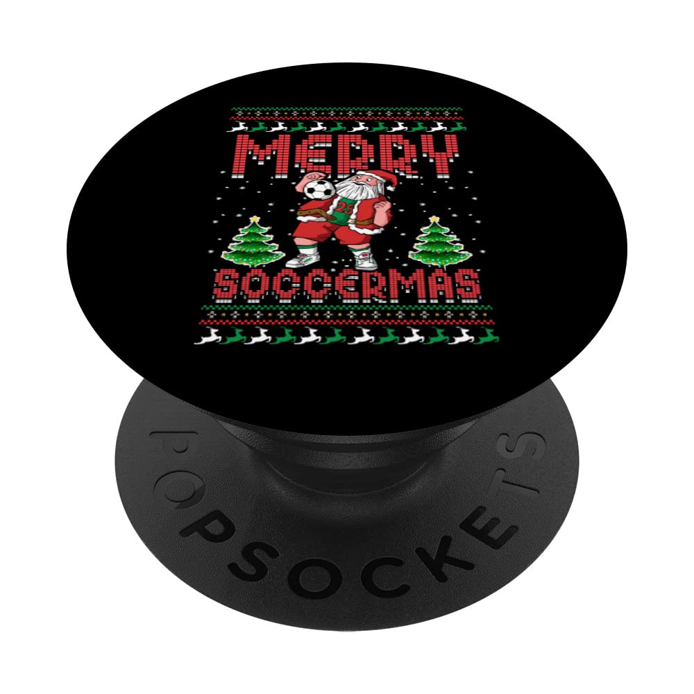 Soccer Merry Soccermas Ugly Christmas Sweater Santa Claus PopSockets Swappable PopGrip