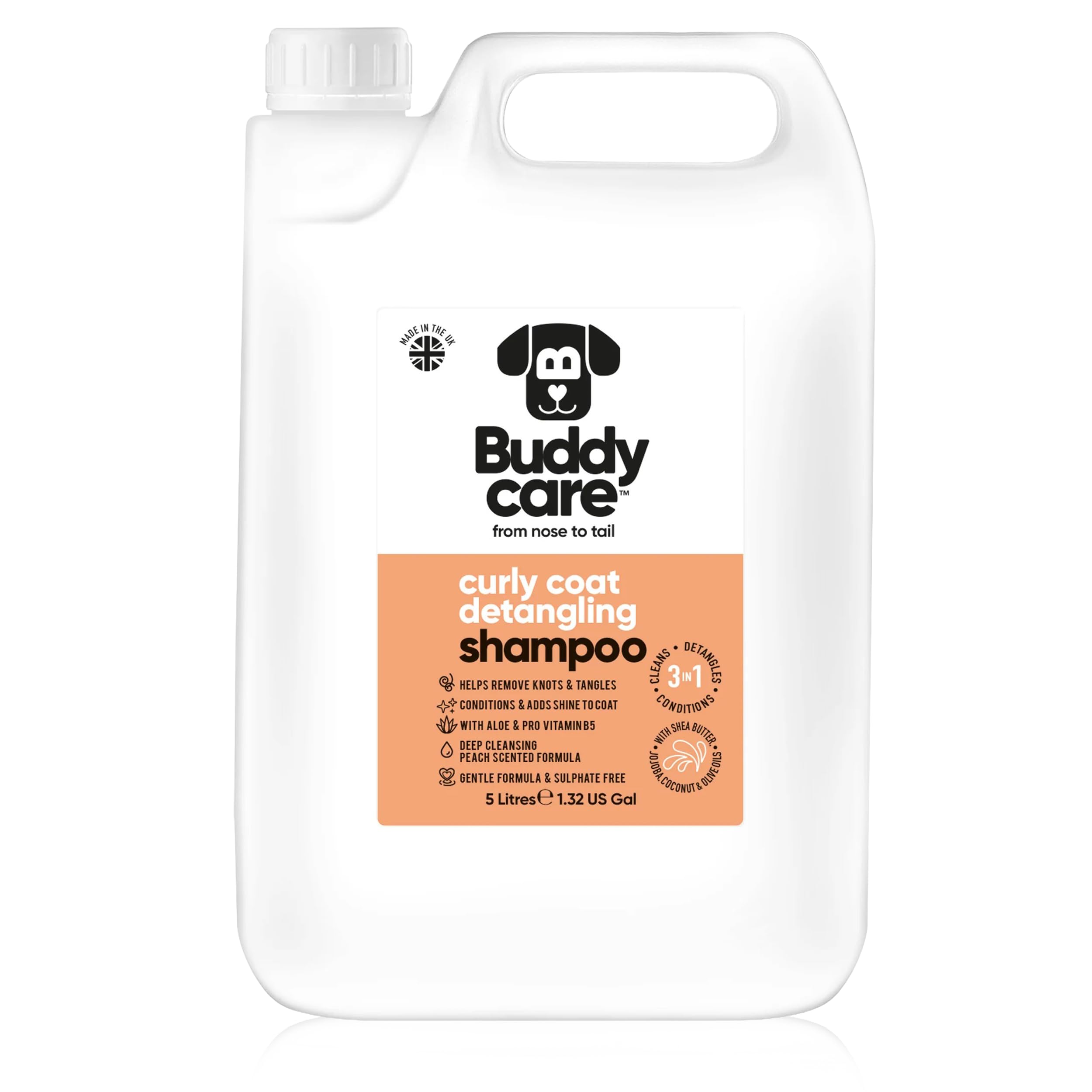 Curly Coat Entwirrendes Hundeshampoo von Buddycare | Tiefenreinigendes Shampoo für Hunde | Pfirsichduft | Mit Aloe Vera und Provitamin B5 (5L)