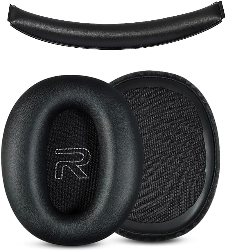 Replacement Ear Pads with Headband Compatible with Edifier W820BT W828NB Headphones Ear Cushions, Replacement Ear Cushions, Black Protein Leather Set