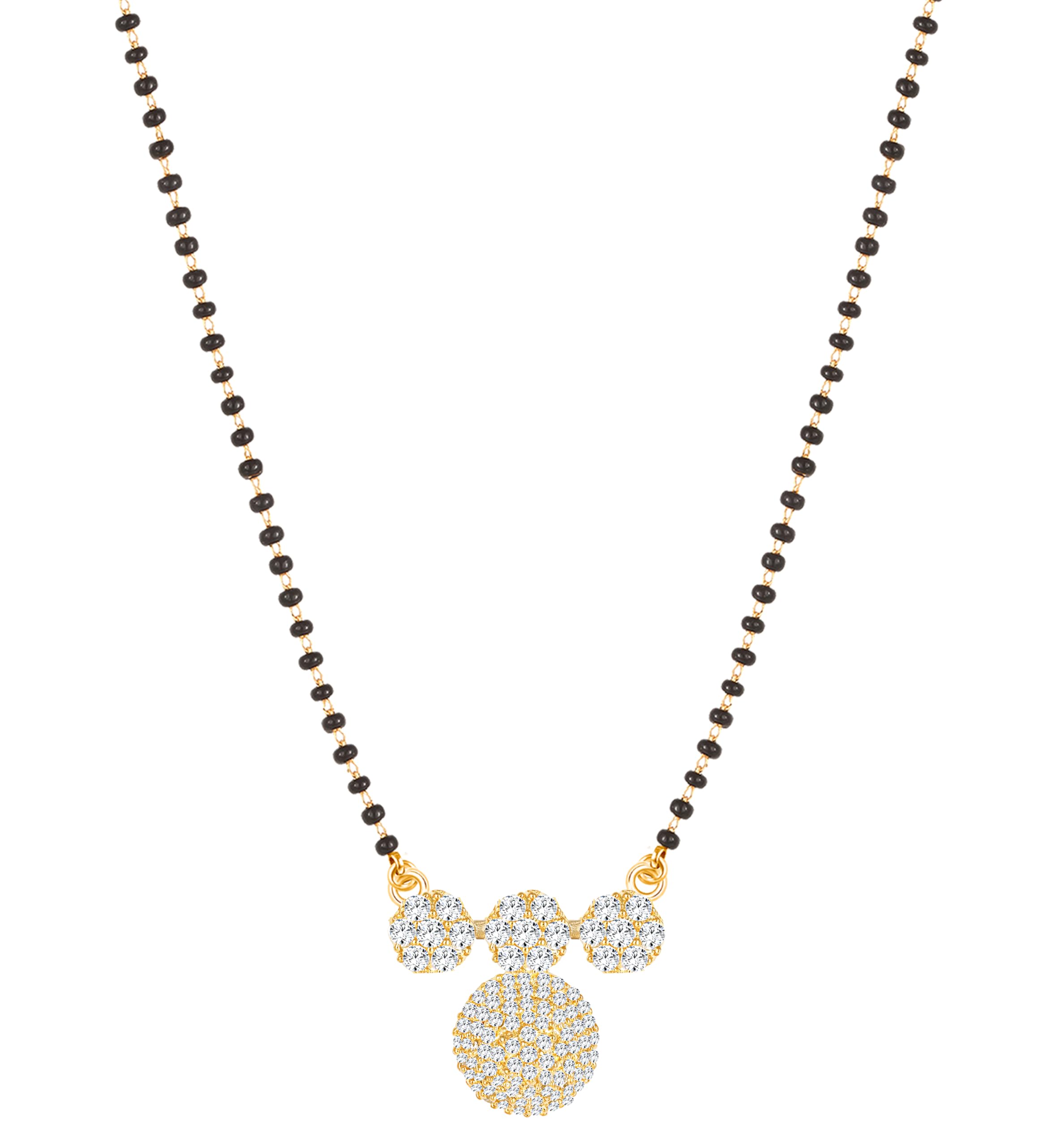 amaal American Diamond Mangalsutra for women stylish 1gm gold mangal sutra short AD CZ Pendant Necklace design jewellery for women nallapusalu chains one gram 18 inch black beads chain golden -32-picture-19